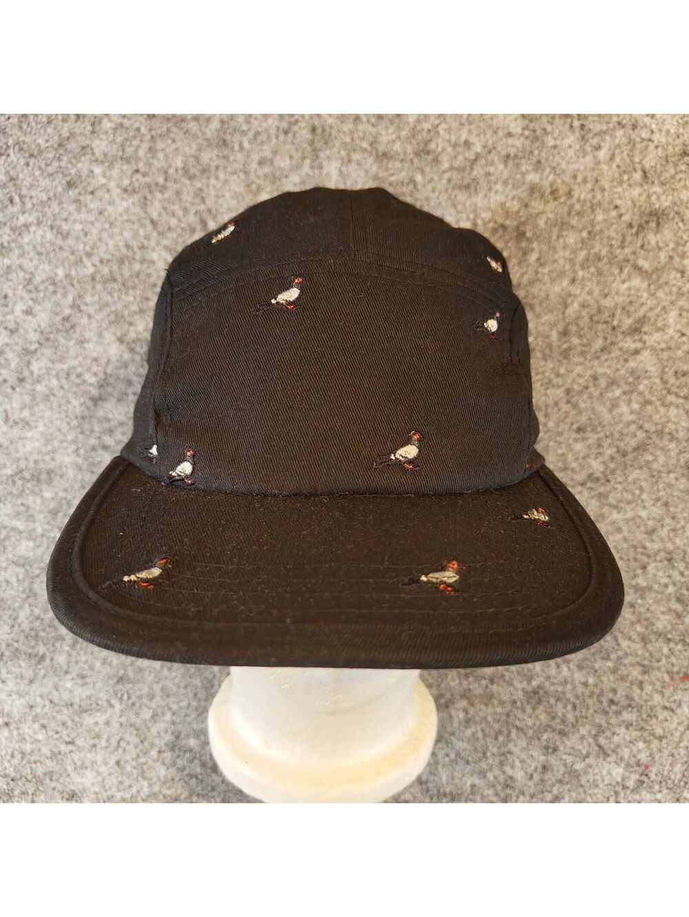 Staple Pigeon Black 5 Panel Camp Hat Cap Embroidered All Over Streetwear